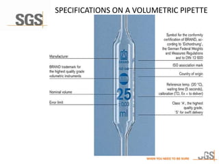SPECIFICATIONS ON A VOLUMETRIC PIPETTE
 