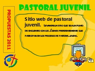 Sitio web de pastoral juvenil.  Levantar un sitio que sea un punto de encuentro con los jóvenes preferentemente que participan en los procesos de pastoral juvenil. 