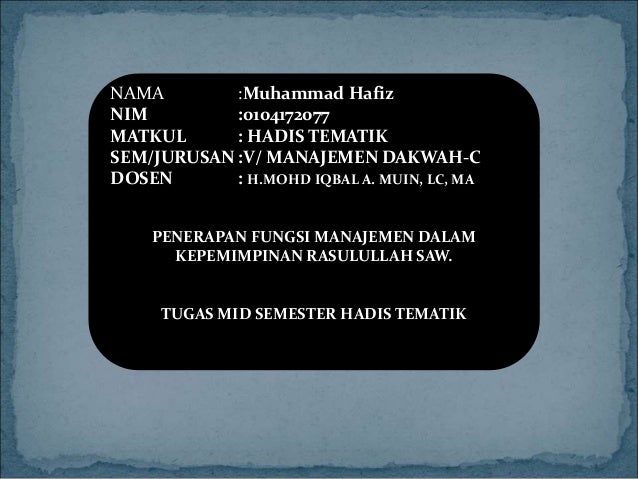 Uts Hadis Tematik Muhammad Hafiz Sm V Md C Fdk Uinsu 2019