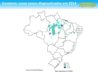 Fonte: FormSUS/Datasus
Dados disponíveis em 31/12/2013
Escolares: casos novos diagnosticados em 2014
 