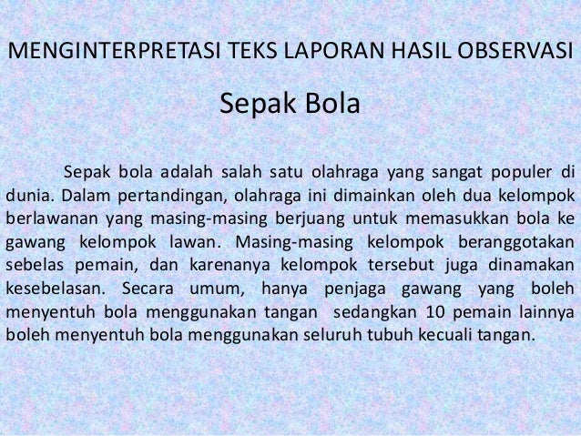Teks Laporan Hasil Observasi Tentang Sepak Bola Berbagai Teks Penting