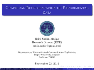 Graphical Representation of Experimental
Data
Helal Uddin Mullah
Research Scholar (ECE)
mullahz251@gmail.com
Department of Electronics and Communication Engineering
Tezpur University, Napaam
Sonitpur- 784028
September 22, 2015
Helal Uddin Mullah (Ph.D, ECE) (Department of Electronics and Communication EngineeringTezpur UniversGraphing Experimental Data September 22, 2015 1 / 15
 