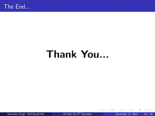 Conclusion 
HetNets will play a key role in future of mobile broadband cellular 
networks. 
Support shift from spectral eciency to network eciency 
High capacity at low cost 
Flexible deployment and self-management 
Low power and emissions(Green) 
Enable mass devices to connect to cellular network 
Active area of research in enabling technologies: mobility, interference 
management, self-organization, topology etc. 
Standardization is under way to realize bene 