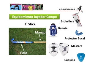 U.D. HOCKEY-SALA


Equipamiento Jugador Campo
                              Espinillera
       El Stick
                             Guante
              Mango
                                  Protector Bucal

                                         Máscara

    Pala
                                  Coquilla
 
