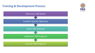 Training & Development Process
Evaluate T&D Programs
Implement T&D Programs
Select T&D Methods
Establish Specific Objectives
Determine T&D Needs
 