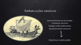 EmbaRcações náuticas
Desenvolvimento em tecnologia
Transporte marítimo
Navegar o Mar mediterrâneo
Desenvolvimento comercial
PEQUENAS NAVEGAÇÕES
 