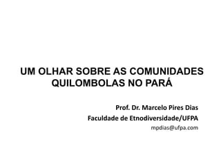 UM OLHAR SOBRE AS COMUNIDADES
QUILOMBOLAS NO PARÁ
Prof. Dr. Marcelo Pires Dias
Faculdade de Etnodiversidade/UFPA
mpdias@ufpa.com
 