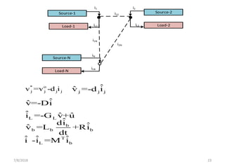 7/8/2018 23
Source-1
Load-1
Source-2
Load-2
Source-N
Load-N
i1
iL1
i2
iL2
iLN
iN
i12
i1N
i2N
* o
j j j jv =v -d i j j j
ˆˆv =-d i
ˆˆv=-Di
L L
ˆ ˆ ˆi =-G v+u
b
b b b
ˆdi ˆˆv =L +Ri
dt
T
L b
ˆ ˆ ˆi -i =M i
 