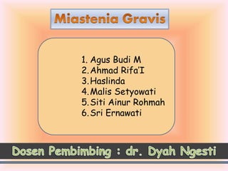 1. Agus Budi M
2.Ahmad Rifa’I
3.Haslinda
4.Malis Setyowati
5.Siti Ainur Rohmah
6.Sri Ernawati
 