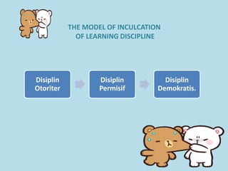 THE MODEL OF INCULCATION
OF LEARNING DISCIPLINE
Disiplin
Otoriter
Disiplin
Permisif
Disiplin
Demokratis.
 