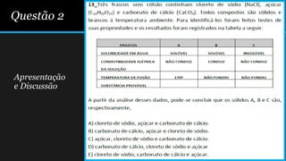 Questão 2
Apresentação
e Discussão
 