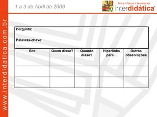 Pergunta: Palavras-chave: Site Quem disse? Quando disse? Hiperlinks para... Outras observações 