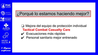 ❑ Mejora del equipo de protección individual
Tactical Combat Casualty Care
✔ Evacuaciones más rápidas
✔ Personal sanitario mejor entrenado
¿Porqué lo estamos haciendo mejor?
 