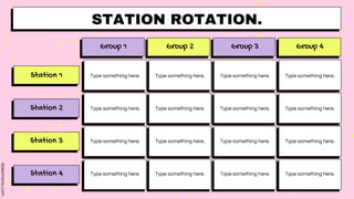 STATION ROTATION.
Type something here.
Type something here.
Type something here.
Type something here.
Type something here.
Type something here.
Type something here.
Type something here.
Type something here.
Type something here.
Type something here.
Type something here.
Type something here.
Type something here.
Type something here.
Type something here.
Station 1
Station 2
Station 3
Station 4
Group 1 Group 2 Group 3 Group 4
 