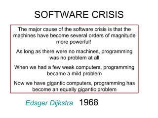 SOFTWARE CRISIS The major cause of the software crisis is that the machines have become several orders of magnitude more p...