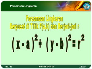 Persamaan Lingkaran 
Hal.: 12 IRISAN KERUCUT Adaptif 
 