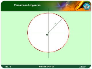 o 
r 
Persamaan Lingkaran 
Hal.: 6 IRISAN KERUCUT Adaptif 
 