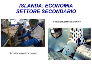 ISLANDA: ECONOMIA
SETTORE SECONDARIO
Industria lavorazione pescato
Industria lavorazione alluminio
 
