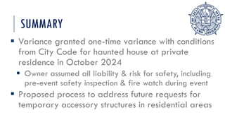 Example Fire Code Variance Letter PPT Item # 11 - Temp. Structures & Haunted Houses | PDF