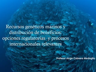 
Recursos genéticos marinos y
distribución de beneficios:
opciones regulatorias y procesos
internacionales relevantes
Profesor Jorge Cabrera Medaglia
 
