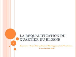LA REQUALIFICATION DU QUARTIER DU BLOSNE  Rencontre « Projet Métropolitain et Développement des Territoires »  4 novembre 2011 