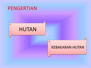 PENGERTIAN
HUTAN
KEBAKARAN HUTAN