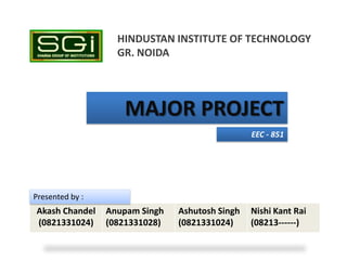 HINDUSTAN INSTITUTE OF TECHNOLOGY
                   GR. NOIDA




                    MAJOR PROJECT
                                                 EEC - 851




Presented by :
Akash Chandel    Anupam Singh   Ashutosh Singh   Nishi Kant Rai
(0821331024)     (0821331028)   (0821331024)     (08213------)
 