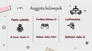 Fardhan Ghinan N
Anggota kelompok
Lutfiatunisa
Rahma Aulia Putri Zulfatul Aulia S
Fanny yolanda
M Danar Nuzilul H
 