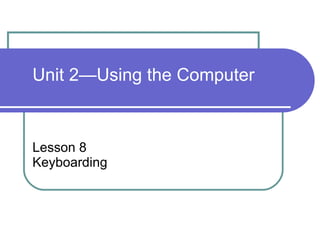 Lesson 8 Keyboarding Unit 2—Using the Computer 