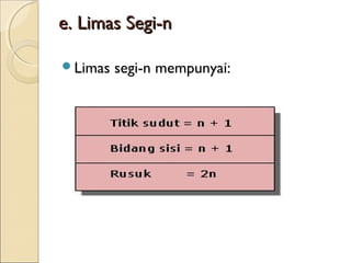 e. Limas Segi-n
Limas

segi-n mempunyai:

 