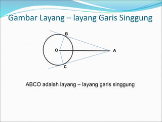 Gambar Layang – layang Garis Singgung
O A
B
C
ABCO adalah layang – layang garis singgung
 