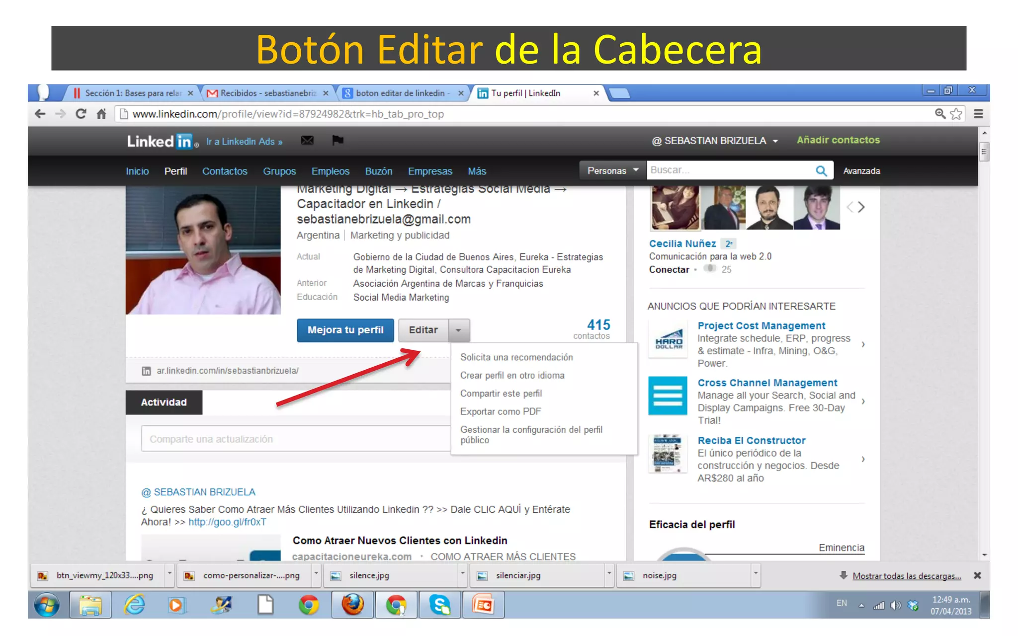Botón Editar de la Cabecera
 