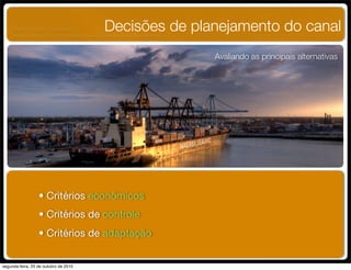 Avaliando as principais alternativas
Decisões de planejamento do canal
• Critérios econômicos
• Critérios de controle
• Critérios de adaptação
UNIFACS ADM - 2 semestre
por Diogo Públio, Rodrigo Pinto, Rafael Cardoso, Juliana Machado, Paula Mendonça
segunda-feira, 25 de outubro de 2010
 