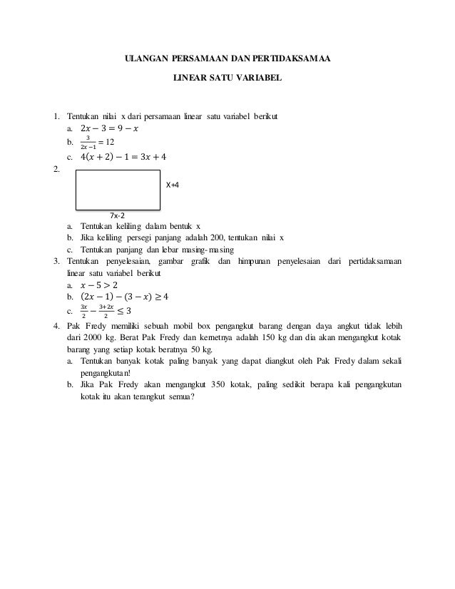 Persamaan dan pertidaksamaan linear satu variabel