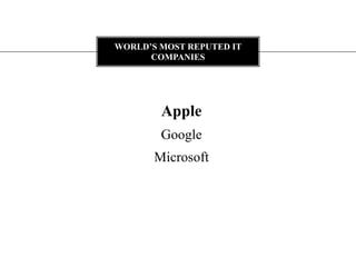 WORLD’S MOST REPUTED IT
      COMPANIES




        Apple
        Google
       Microsoft
 