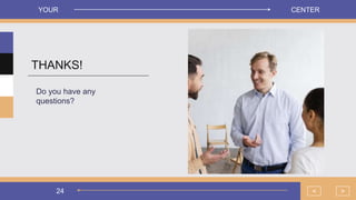 24
THANKS!
Do you have any
questions?
YOUR CENTER
>
<
 