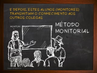 E DEPOIS, ESTES ALUNOS (MONITORES)
TRANSMITIAM O CONHECIMENTO AOS
OUTROS COLEGAS
MONITOR!

Imagem: divulgação/net

METODO
MONITORIAL

 