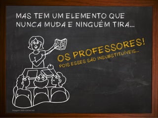 MAS TEM UM ELEMENTO QUE
NUNCA MUDA E NINGUEM TIRA...

ES!
SOR

S
FEUBSTITUIVEIS...
PRO

OSESSES SAO INS
POIS

Imagem: kids-corner.net

 