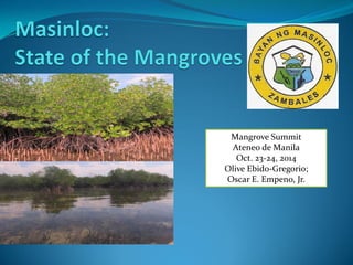 Mangrove Summit 
Ateneo de Manila 
Oct. 23-24, 2014 
Olive Ebido-Gregorio; 
Oscar E. Empeno, Jr.  