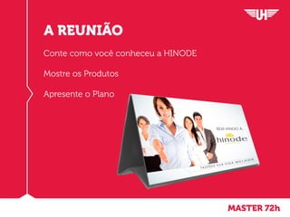 Conte como você conheceu a HINODE
Mostre os Produtos
Apresente o Plano
A REUNIÃO
MASTER 72h
 
