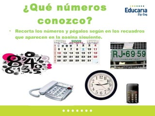 ¿Qué números conozco? Recorta los números y pégalos según en los recuadros que aparecen en la pagina siguiente. 