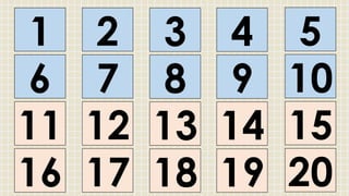 1
6
11
16
3
8
13
18
2
7
12
17
4
9
14
19
5
10
15
20
 