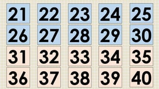 21
26
31
36
23
28
33
38
22
27
32
37
24
29
34
39
25
30
35
40
 