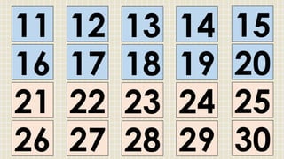 11
16
21
26
13
18
23
28
12
17
22
27
14
19
24
29
15
20
25
30
 