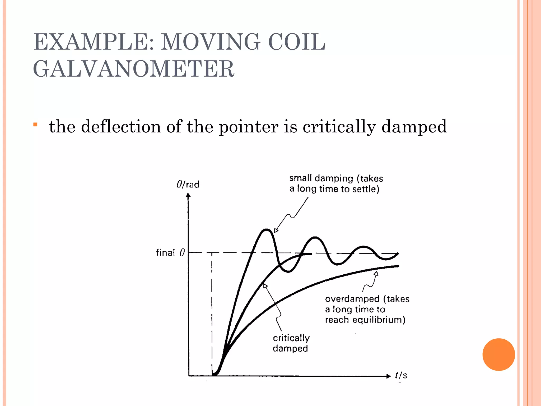 EXAMPLE: MOVING COIL
GALVANOMETER
 the deflection of the pointer is critically damped
 