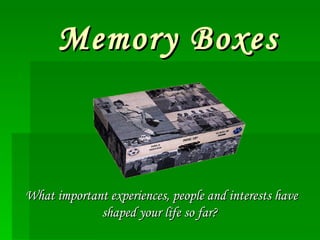 Memory Boxes What important experiences, people and interests have shaped your life so far?   