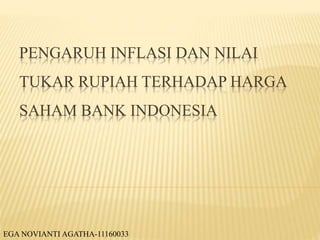 PENGARUH INFLASI DAN NILAI
TUKAR RUPIAH TERHADAP HARGA
SAHAM BANK INDONESIA
EGA NOVIANTI AGATHA-11160033
 