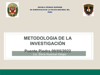 Lic. Doris Huaman Valqui
METODOLOGIA DE LA
INVESTIGACIÓN
Puente Piedra 09/05/2022
 