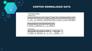27
CONTOH NORMALISASI DATA
 