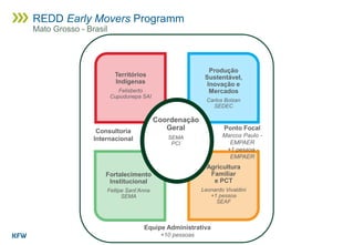 Territórios
Indígenas
Felisberto
Cupudunepa SAI
Fortalecimento
Institucional
Fellipe Sant’Anna
SEMA
Agricultura
Familiar
e PCT
Leonardo Vivaldini
+1 pessoa
SEAF
Produção
Sustentável,
Inovação e
Mercados
Carlos Bolzan
SEDEC
Coordenação
Geral
SEMA
PCI
Equipe Administrativa
+10 pessoas
Ponto Focal
Marcos Paulo -
EMPAER
+1 pessoa -
EMPAER
Consultoria
Internacional
REDD Early Movers Programm
Mato Grosso - Brasil
 